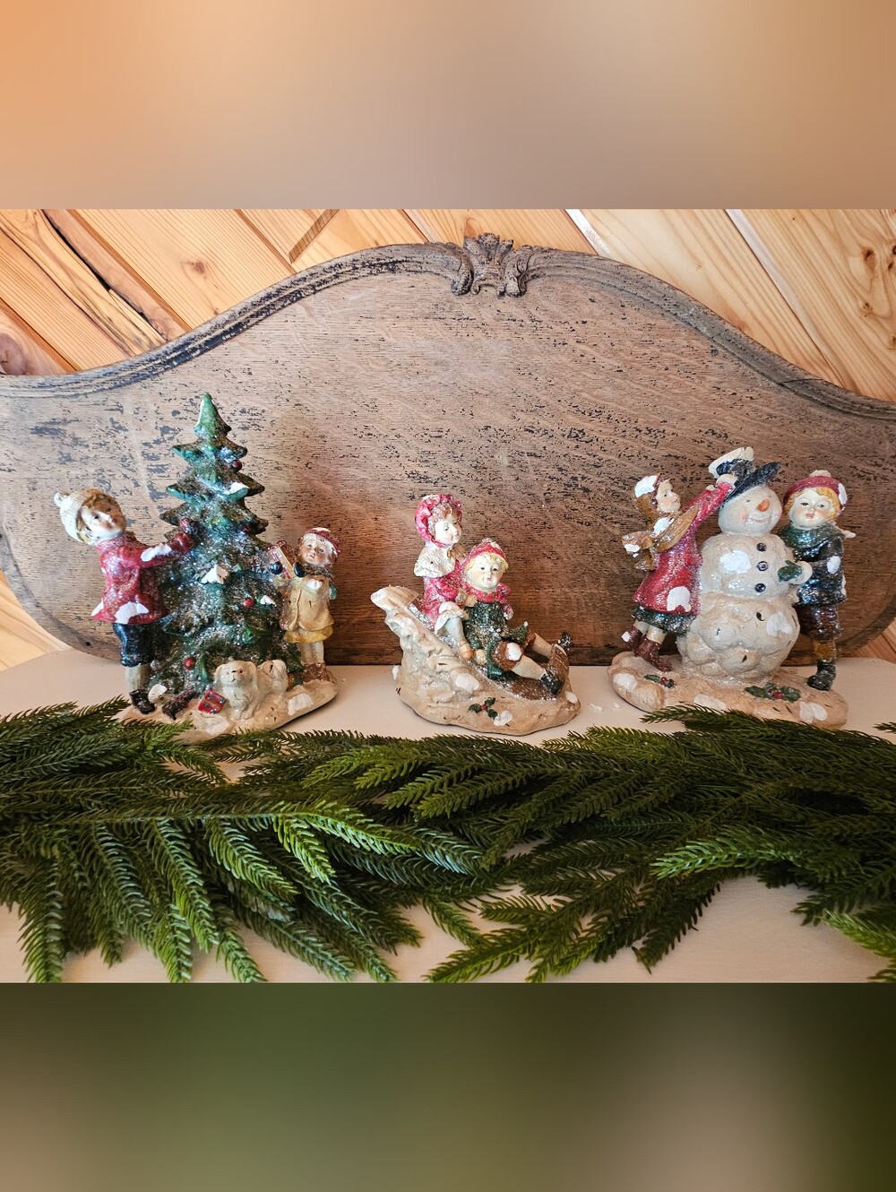 Valerie Parr Hill Winter Christmas Sledding Kids Vintage Nostalgic Figurine Set